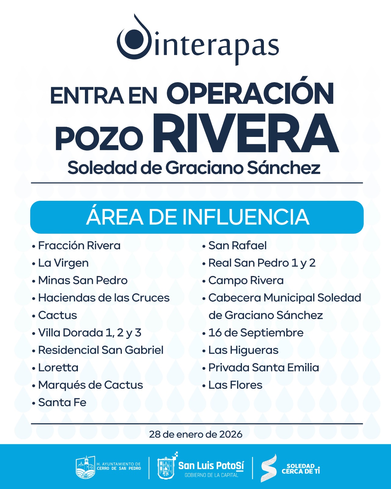 Interapas reactiva el pozo Rivera en Soledad de Graciano Sánchez