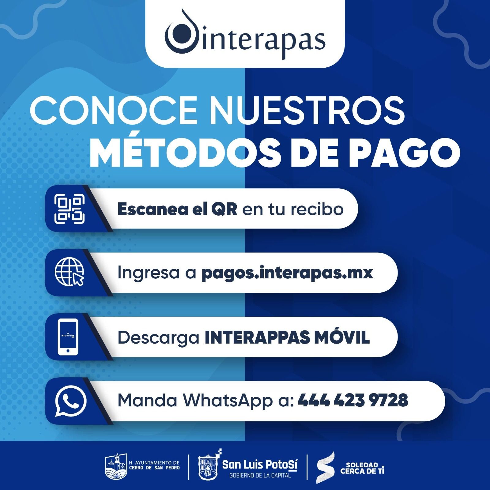 Interapas acerca diferentes formas de pago para comodidad de los usuarios