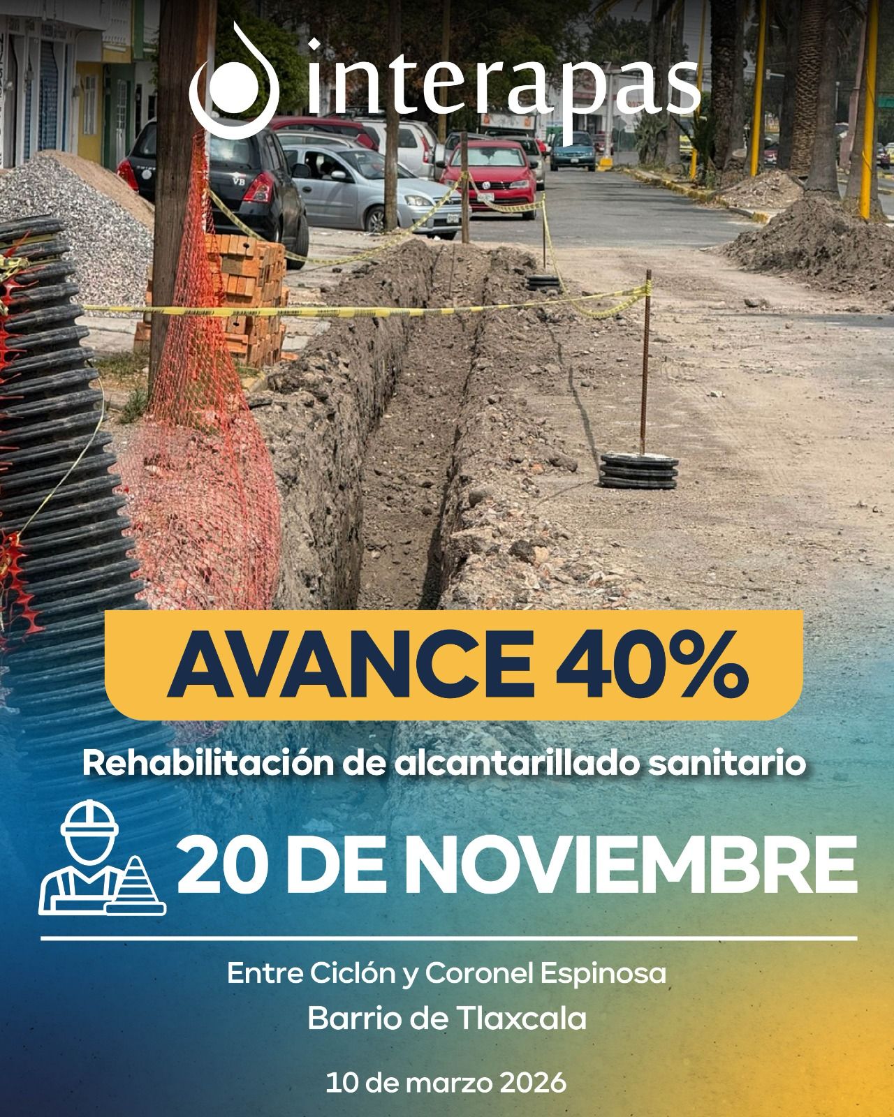 Interapas avanza en la renovación sanitaria sobre 20 de Noviembre