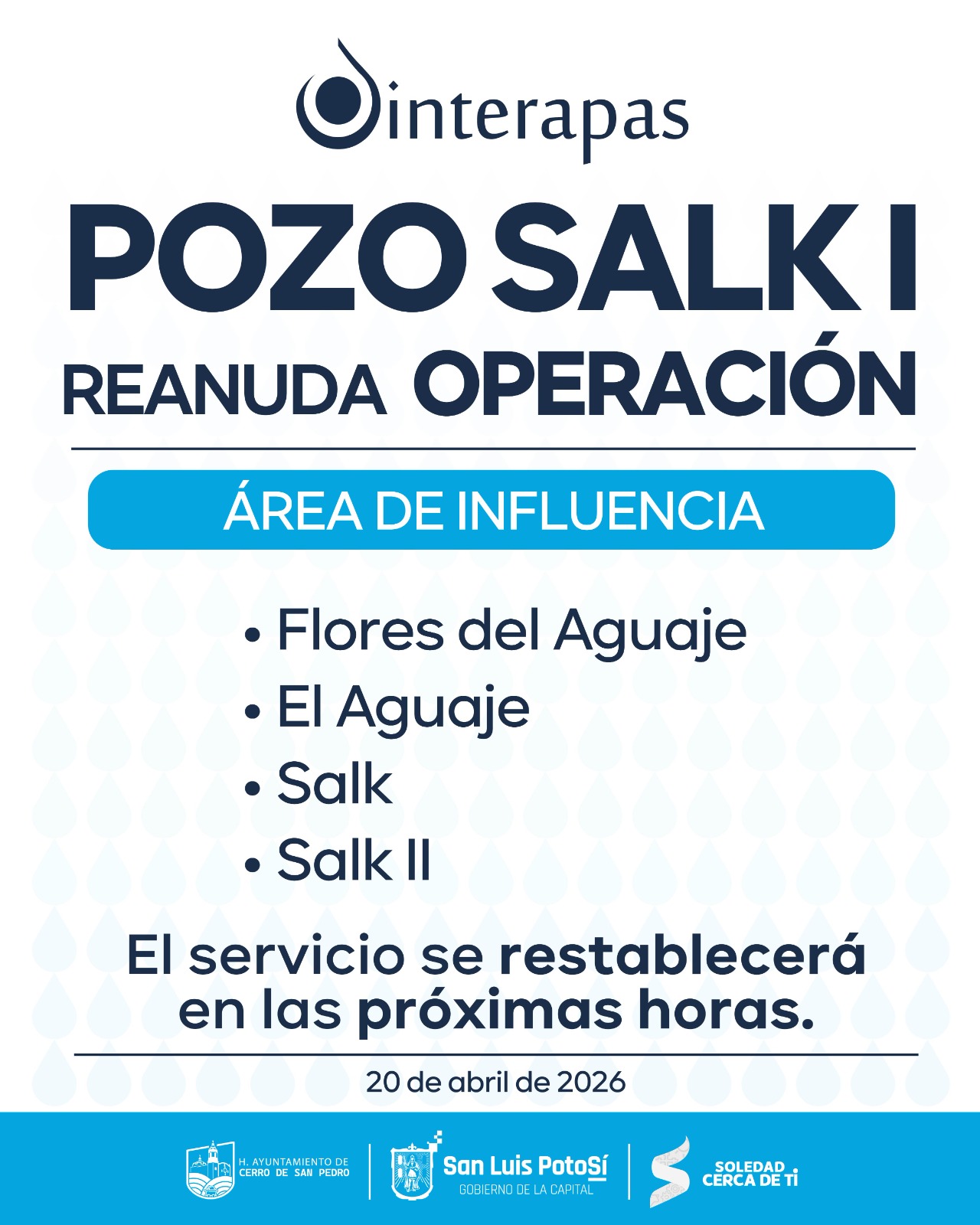Interapas reactiva pozo Salk I tras actos de vandalismo