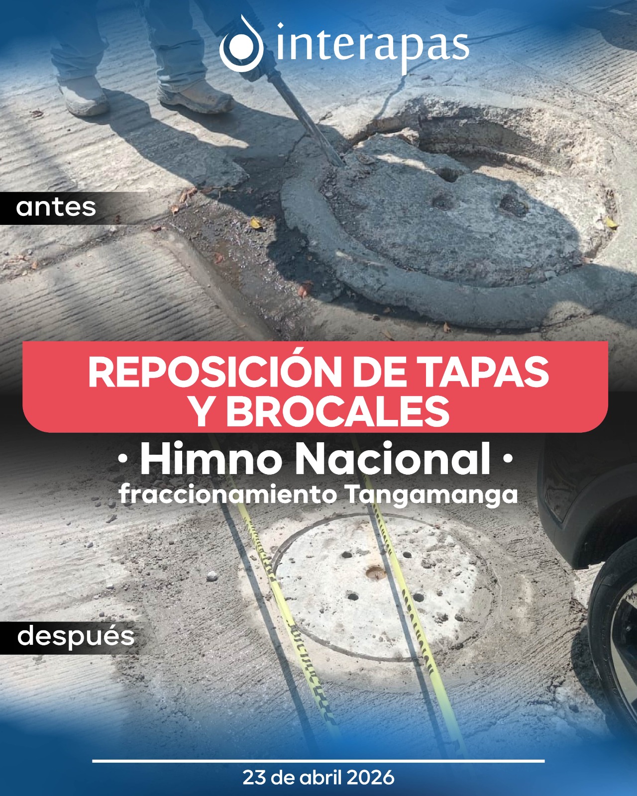 Reposición de soportes y tapas de alcantarilla en Himno Nacional mejora la seguridad vial: Interapas