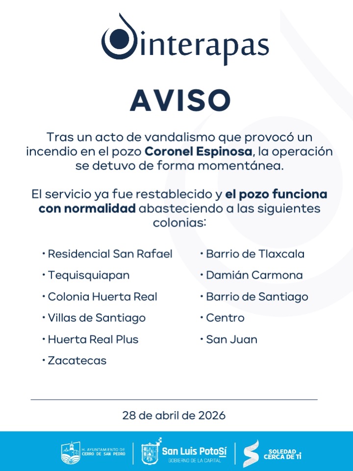 Interapas pone en operación pozo Coronel Espinosa