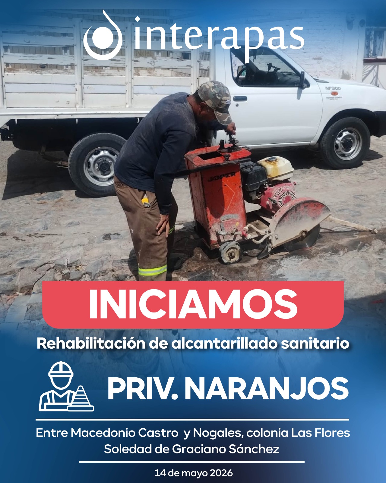 Vecinos de la colonia Las Flores en Soledad contaran con nueva obra sanitaria